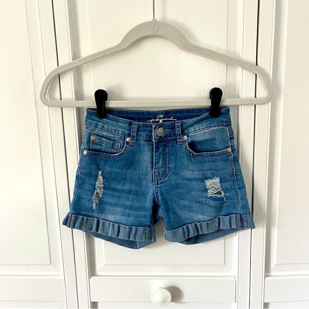 Girls 7 For All Mankind Cuffed Distressed Destroyed Denim Short Shorts Size 7